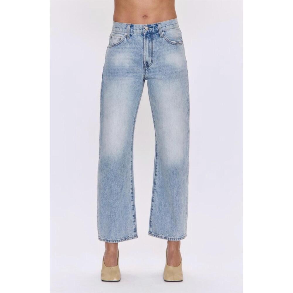 NEW PISTOLA lexi mid rise bowed straight bowie jeans in light wash - Picture 1 of 4